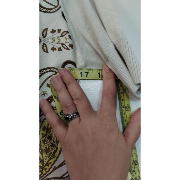 Talbots silk cream and yellow paisley one button cardigan short sleeve sweater - Picture 4 of 5